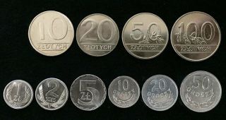 POLAND SET 10 COINS 1 2 5 10 20 50 GROSZY 10 20 50 100 ZLOTY 1981 - 1990 UNC 2