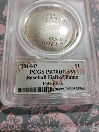 2014 $1 Silver Baseball Pcgs Pf70ucam Pete Rose Hall Of Fame.
