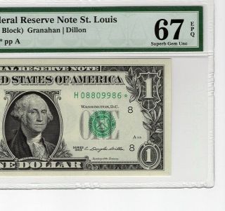 Star Fr 1900 - H 1963 $1 Federal Reserve Note Graded 67 Epq
