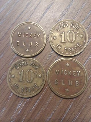 Vintage,  Mickey Club,  Good For 10 Cents In Trade Token.  All Four.