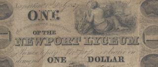 1837 $1 Newport Lyceum,  Kentucky Vg (confederate Era Obsolete Currency)