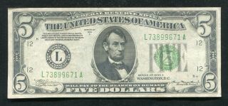 Fr.  1957 - L 1934 - A $5 Frn Federal Reserve Note San Francisco,  Ca Extremely Fine,