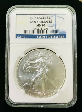 2014 Ngc Ms70 Er $1 Silver American Eagle Dollar Early Releases Coin S$1 Ms 70