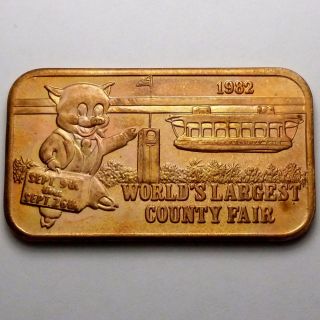 1982 L.  A.  Los Angeles County Fair Pig American Gold & Silver Corp Bronze Bar