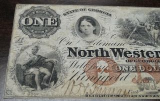 1861 RINGGOLD GA.  THE NORTH WESTERN BANK OF GEORGIA ONE DOLLAR BANK NOTE 2