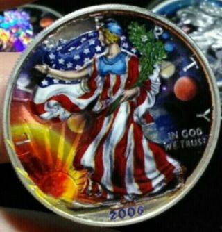 2006 Solar System - 1 Oz Silver Eagle Coin Colorized - Planets Liberty Lady