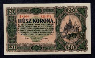 Hungary 20 Korona 1920 Pick 61 Unc Less.