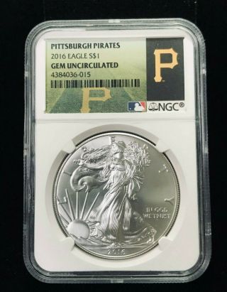 2016 Ngc Gem Uncirculated $1 1oz Silver Eagle Dollar Coin Mlb Pittsburgh Pirates