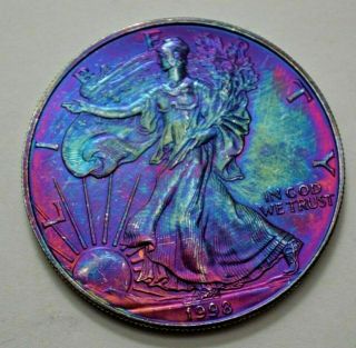 1998 American Silver Eagle Dollar 1 Oz.  999 Fine Silver,  Toned Coin,