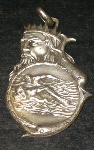 1920s Art Deco Swimming Medal W King Neptune Fish & Swimmers Design