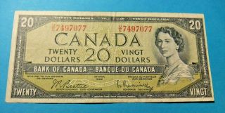 1954 Bank Of Canada 20 Dollar Note - Vf - Beattie/rasminsky