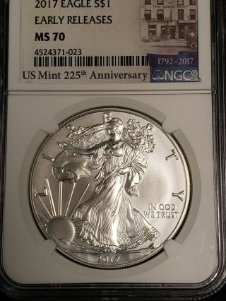 2017 $1 Ngc Ms70 American Silver Eagle (s) Early Releases 225th Anniversary