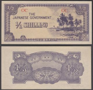 Oceania 1/2 Shilling Nd 1942 Unc Crisp Banknote Japanese Occ.  Wwii P - 1