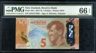 Zealand 5 Dollars 2015 Polymer P 191 Gem Unc Pmg 66 Epq Nr