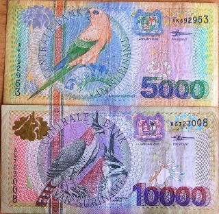Surinam Suriname 5000 & 10000 Gulden 2000 (birds)
