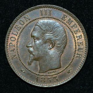 France,  2nd Empire 1853 A 10 Centimes Au,  Nr.  Red Brown Unc Dix Napoleon Iii