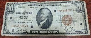 1929 $10 Brown Seal Ten Dollar National Currency York Note Bill