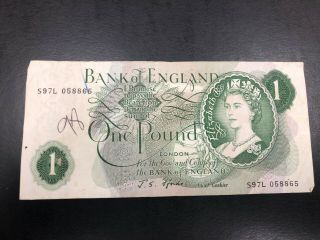 Circa 1963 £1.  00 One Pound Note Bank Of England Circulated Banknote Curreny 865