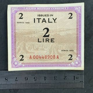 Italy 2 Lire Amc - Series 1943,  8 Digit A 00.  A Serial Number