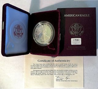 1990 - S Proof Silver American Eagle 1 Troy Oz.  W/box And