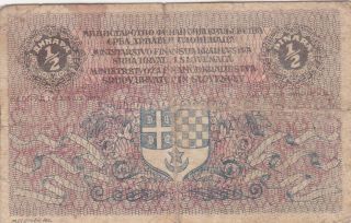 1/2 Dinara Vg Provisional Banknote From Shs Kingdom Of Yugoslavia 1919 Pick - 11