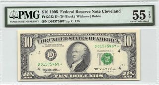 United States 1995 Fr.  2032 - D Pmg About Unc 55 Epq $10 Dollars Frn Cleveland