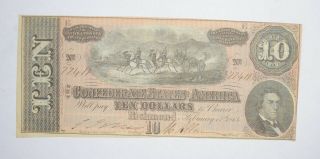 Civil War 1864 $10.  00 Confederate States Horse Blanket Note 760