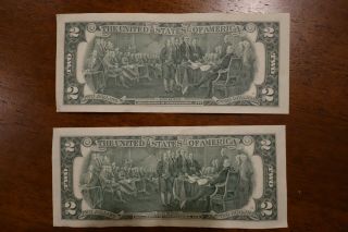 1976 $2 Dollar US Bills Green Star 2 Consecutive Low Serial Numbers 005 3