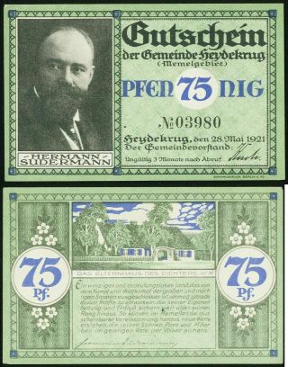 Germany: 75 Pfennig 1921 Notgeld Heydekrug (memelgebiet) No Watermark 607.  4 Xf,