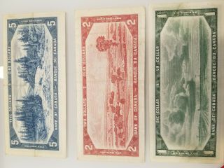 1954 Canada Canadian Bank Note Set $1,  $2,  $5,  3 bills circulated 2