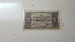 Netherlands Indies 5 Gulden 1929 Vf Pre Independence Currency