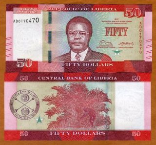 Liberia,  50 Dollars 2017 (2018),  P -,  Unc Redesigned,  Date