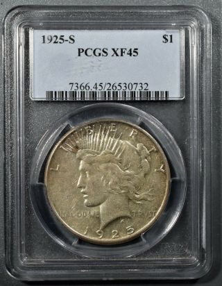 1925 - S Peace Silver Dollar,  Pcgs Certified Xf 45,  Lk47