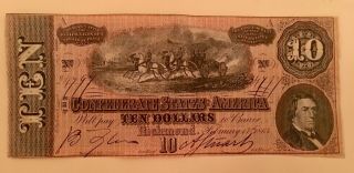 1864 Civil War Confederate 10 Dollar Bill Richmond Va -