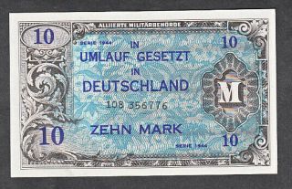 Uncirculated Wwii Germany Allied Military Currency Zehn Mark Note 194b 1944