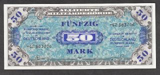 Uncirculated Wwii Germany Allied Military Currency Fuenzig Mark Note 196d 1944