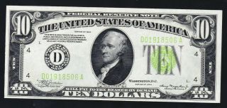 $10 Light Green Seal 1934 Plain Frn Cleveland Fr 2004 - D Vf/xf