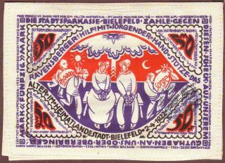 Germany Bielefeld 50 Mark 2.  4.  1922 Silk Notgeld Unc