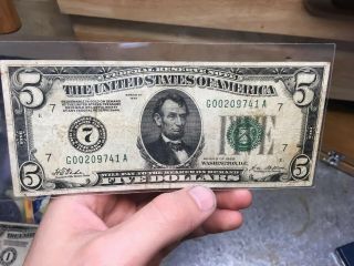 1928 $5 Federal Reserve Note Chicago Ga Block “7”
