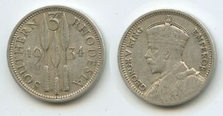 K10 - Southern Rhodesia 3 Pence 1934 Km 1 Vf Silver George V.  Südrhodesien