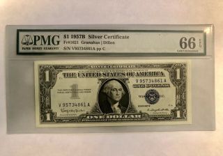 $1 1957b Silver Certificate Pmg 66 Gem Unc