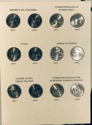 Dc & U.  S.  Territories Quarter Program 2009.  6 - Ps & 6 - Ds = 12 Coins.