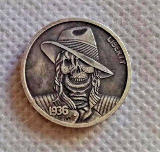 Hobo Nickel Coin 1936 - S Buffalo Nickel Hat Skull Coin