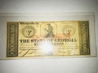 1862 $5 Dollars The State Of Georgia Millledgeville Ga Note