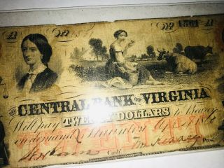 1860 $20 THE CENTRAL BANK OF VIRGINIA OBSOLETE BANKNOTE STAUNTON,  VA 5