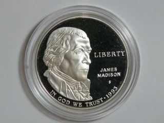 1993 - S James Madison Bill Of Rights Silver Dollar - Commemorative Proof