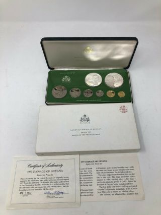 Guyana 1977 Silver 8 Coin Proof Set 1.  88 Ozt Asw
