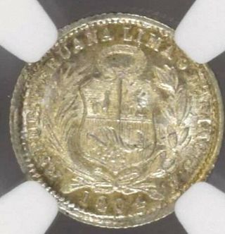 Peru 1/2 Dinero 1904/804 NGC MS - 65 2