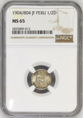 Peru 1/2 Dinero 1904/804 NGC MS - 65 4