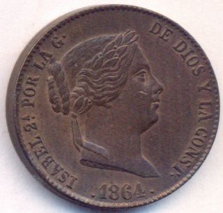 Spain España Isabel Ii Segovia 25 Centimos De Real 1864 Xf,  Preciosa